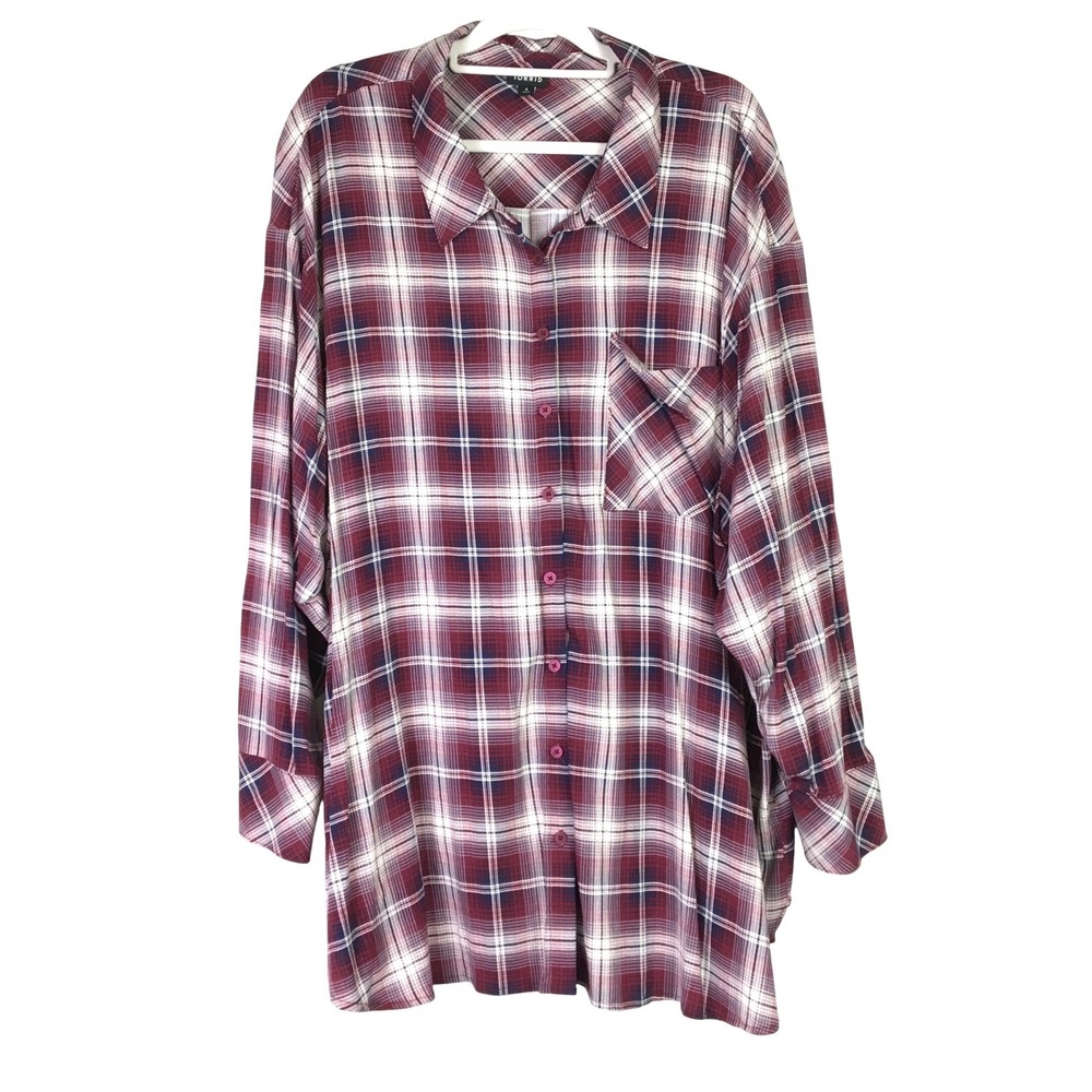 Torrid‎ Burgundy Plaid Button Down Shirt Long Sleeve 4